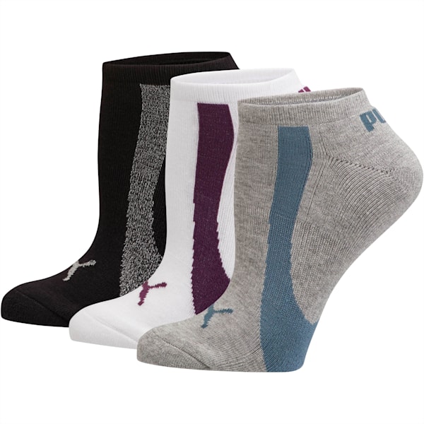 Women's No Show Socks [3 Pairs], GREY / BLUE, extralarge